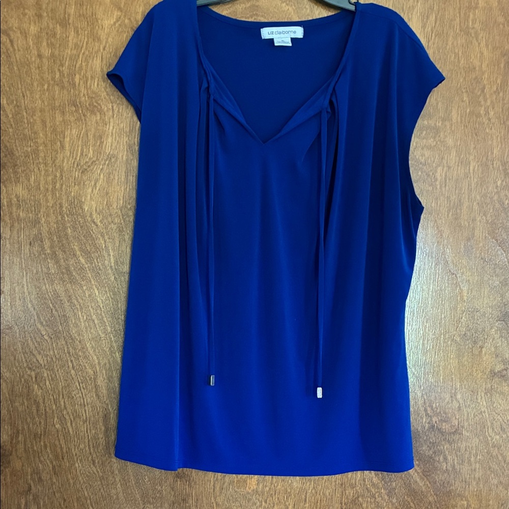 Liz Claiborne Cobalt Blue Tie-Front Cap Sleeve Blouse